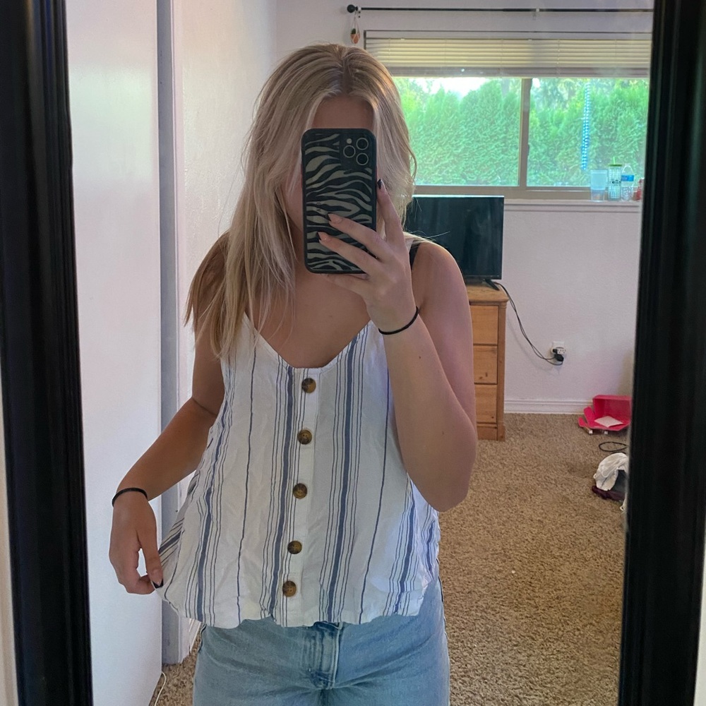 blue and white stripped tank top